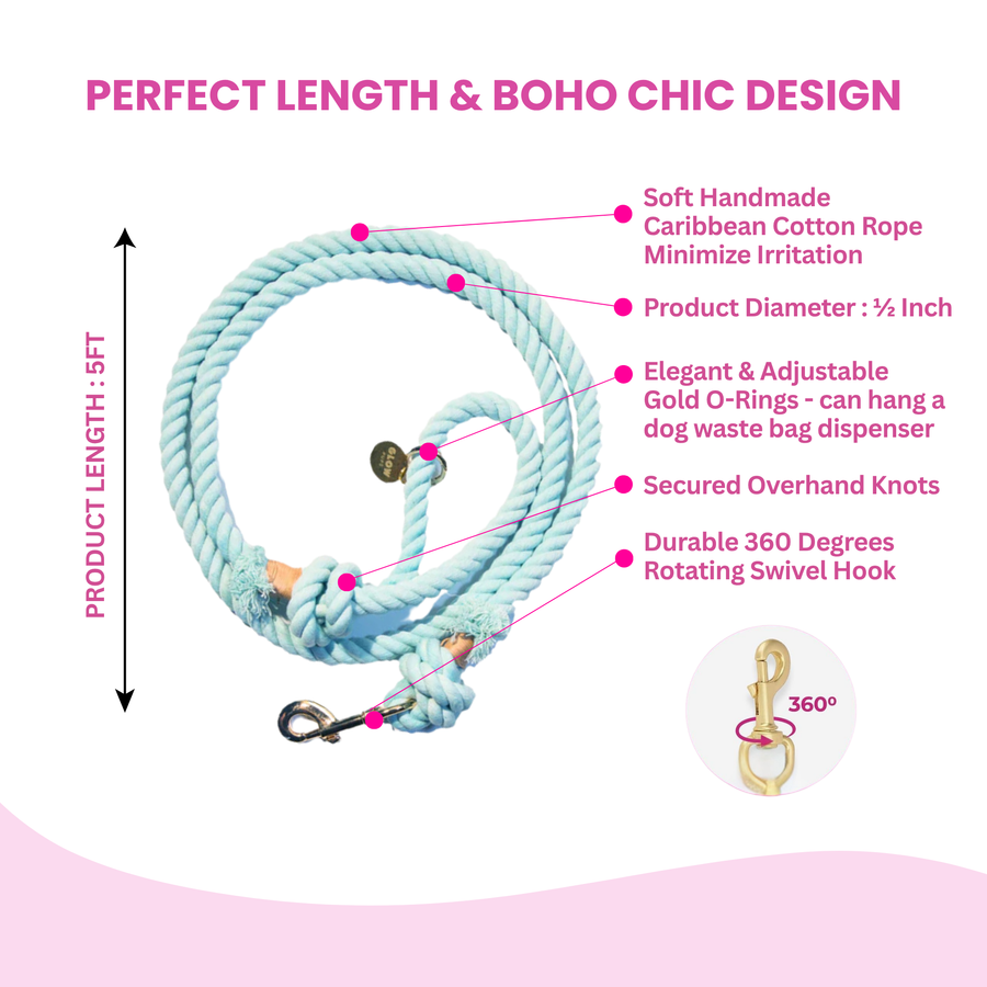 Light Blue Boho Chic Style Dog Leash - Glow Pups by Glow Pups