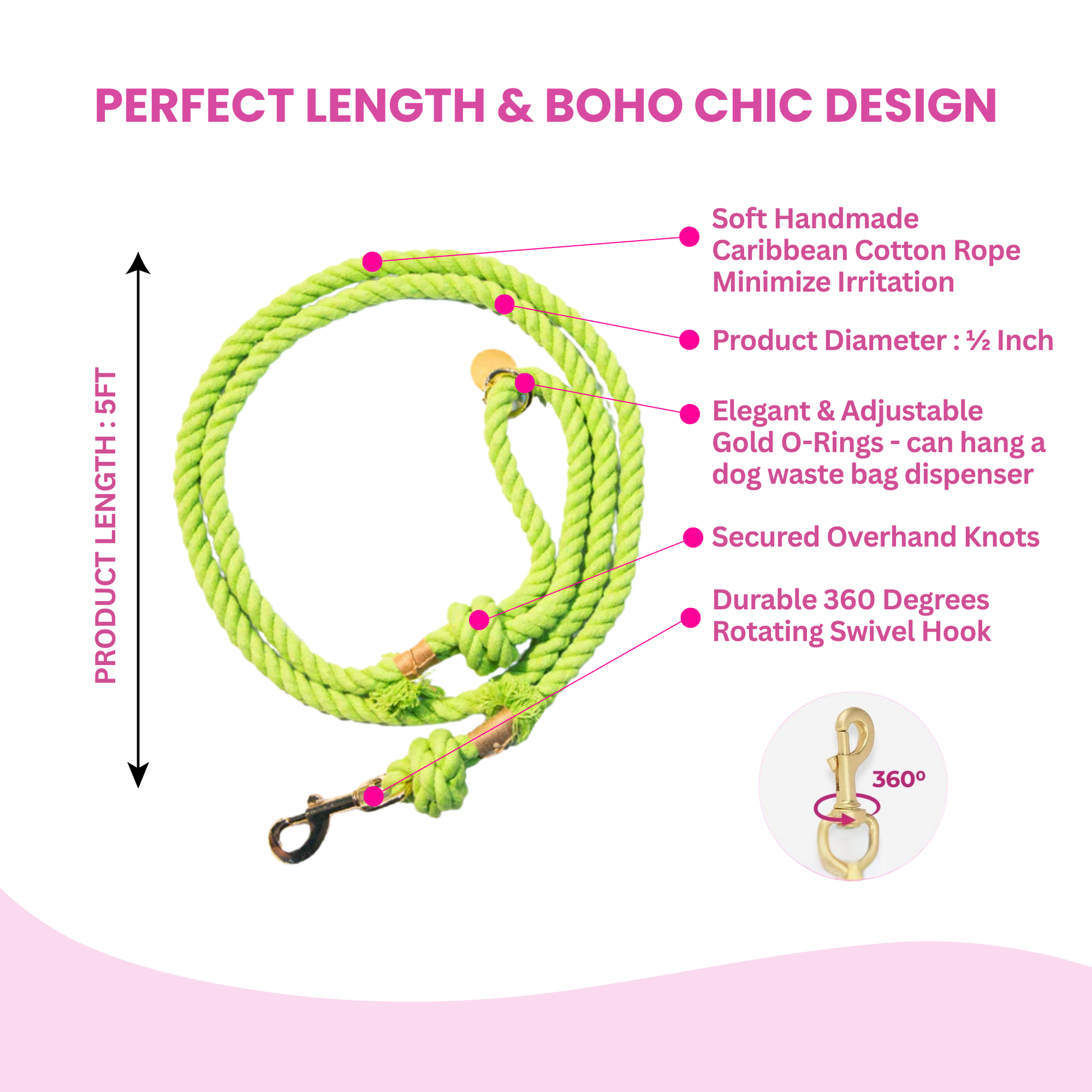 Lime Green Boho Chic Style Dog Leash - Glow Pups by Glow Pups