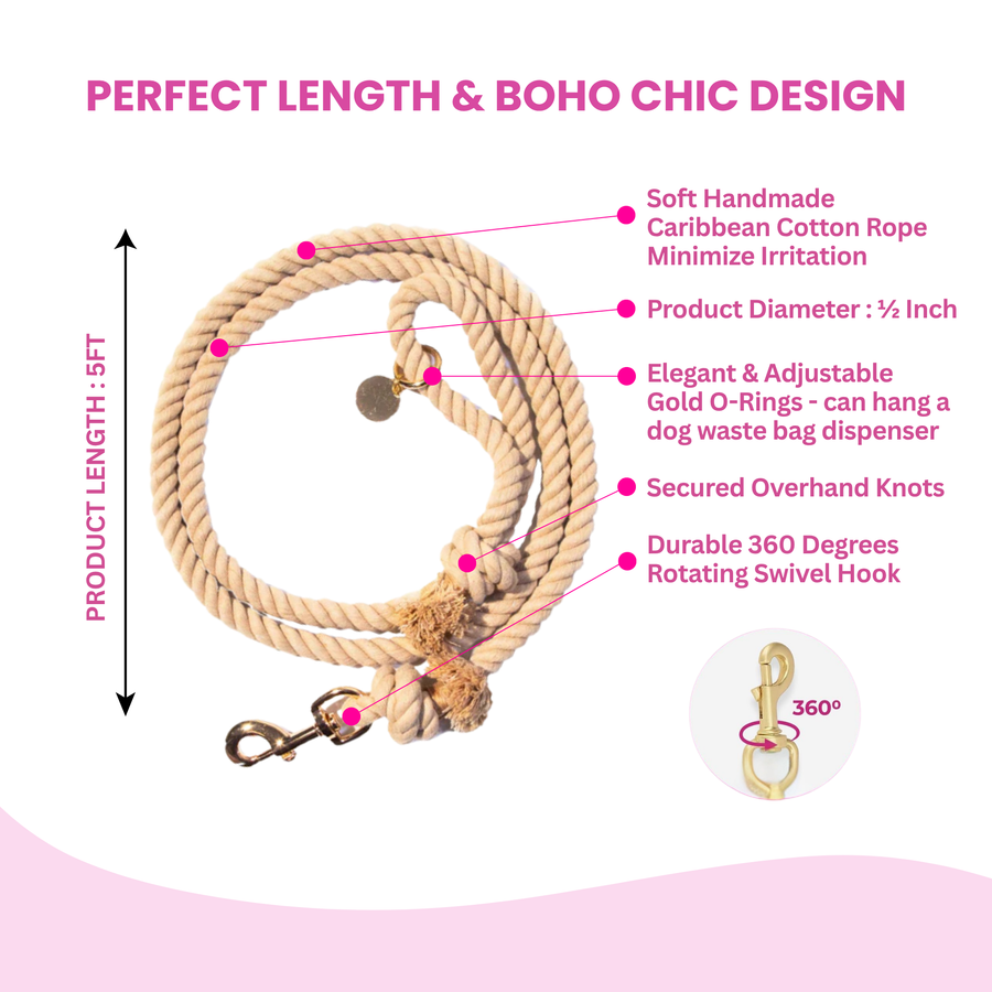 Luxury Neutral Rope Dog Leash - Glow Pups by Glow Pups