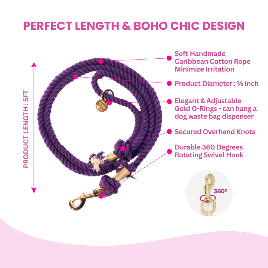 Purple Boho Chic Style Dog Leash - Glow Pups by Glow Pups