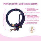 Navy Blue Boho Chic Style Dog Leash - Glow Pups by Glow Pups
