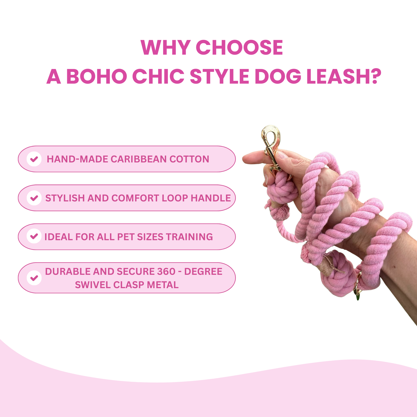 Light Pink Boho Chic Style Dog Leash - Glow Pups by Glow Pups