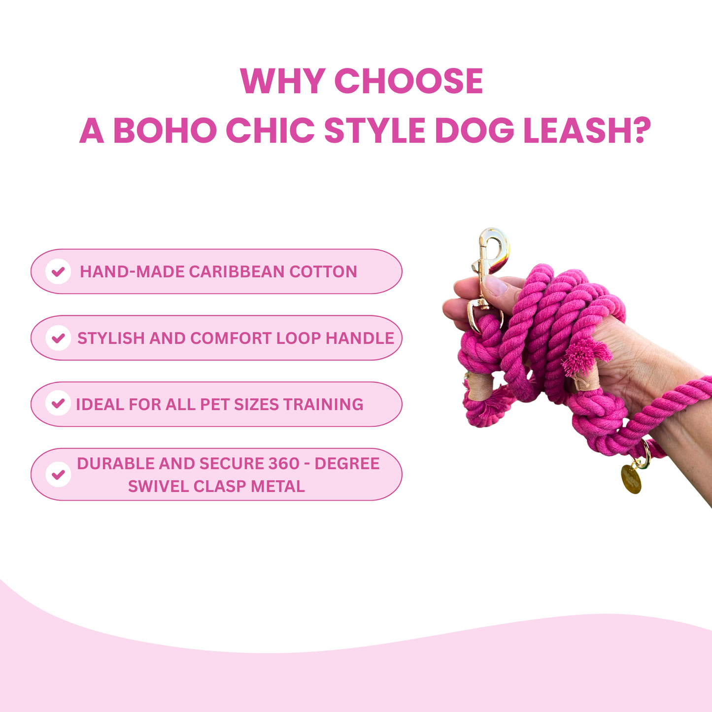 Dark Pink Boho Chic Style Dog Leash - Glow Pups