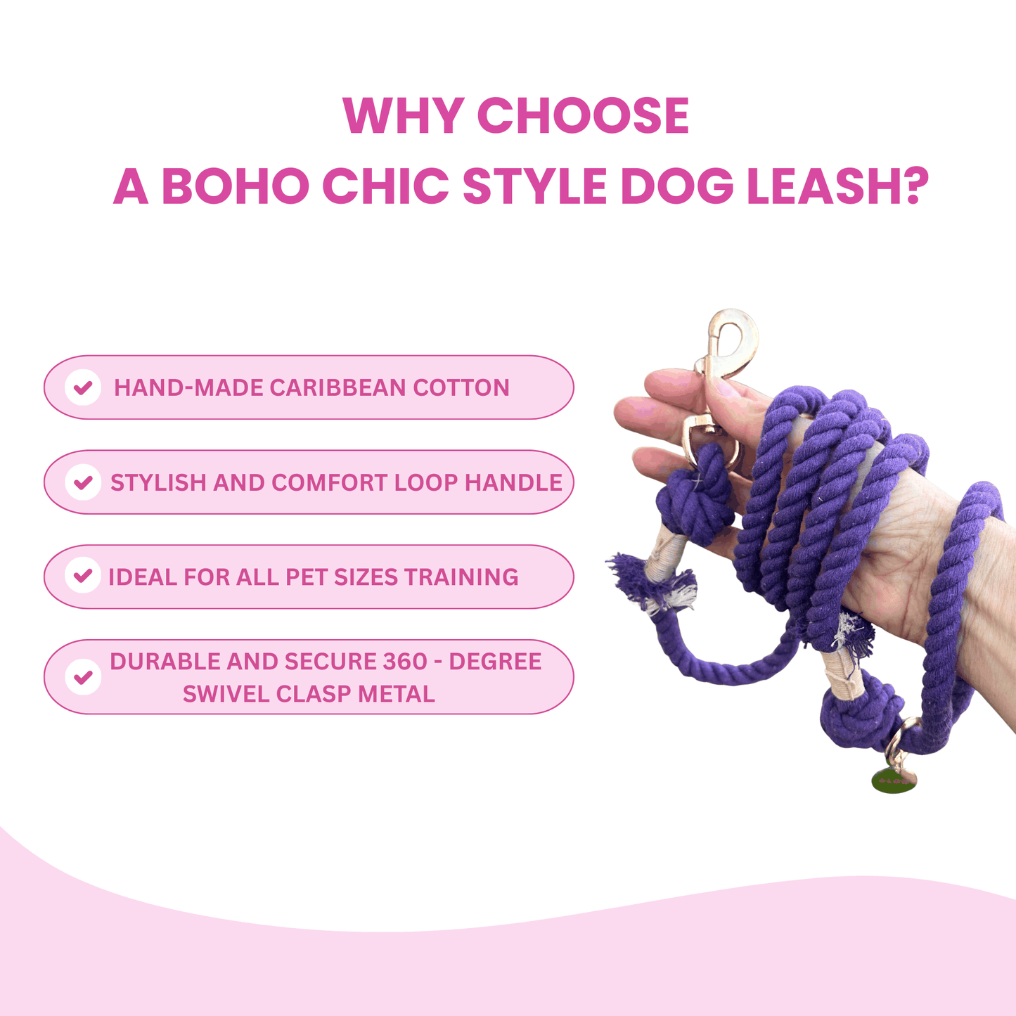 Purple Boho Chic Style Dog Leash - Glow Pups by Glow Pups