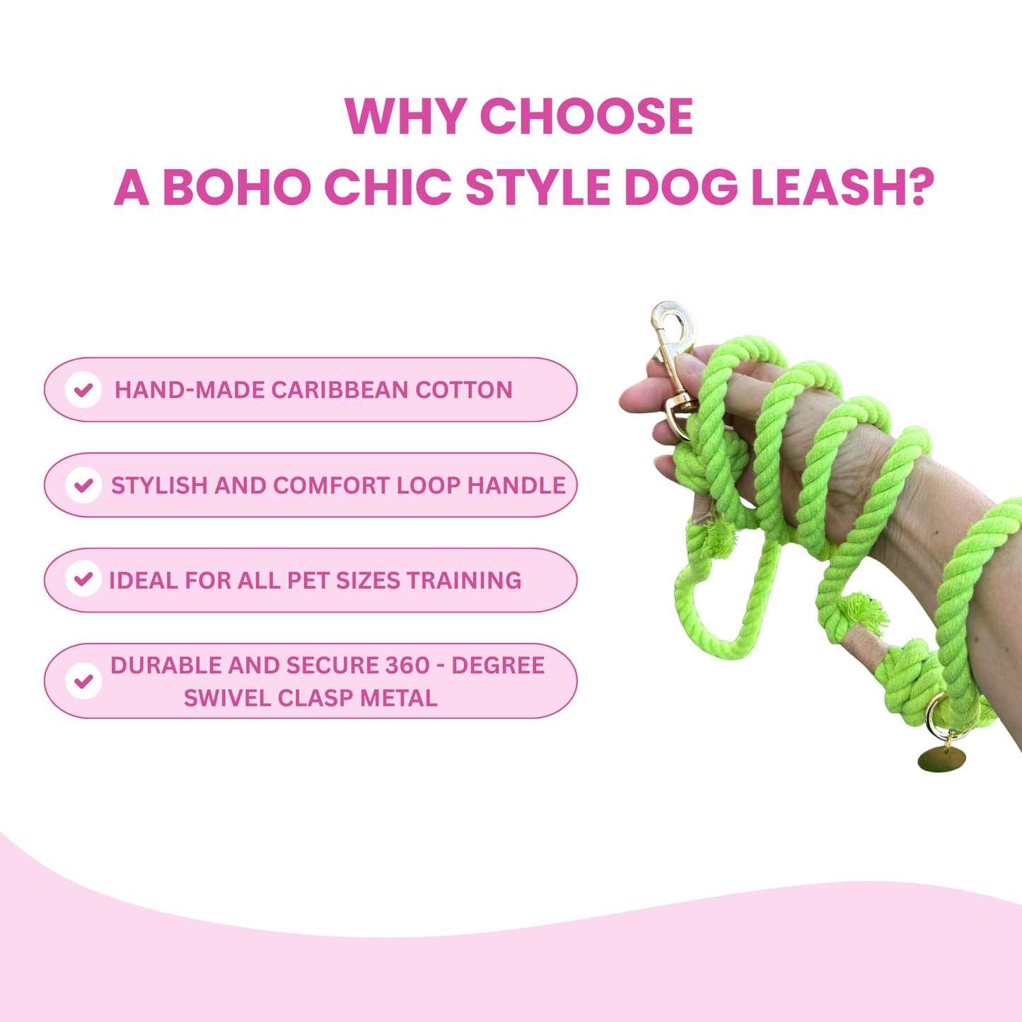 Lime Green Boho Chic Style Dog Leash - Glow Pups