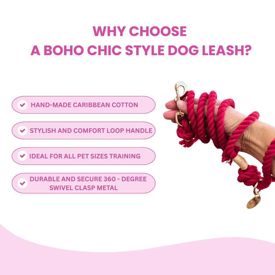 Red Boho Chic Style Dog Leash - Glow Pups by Glow Pups
