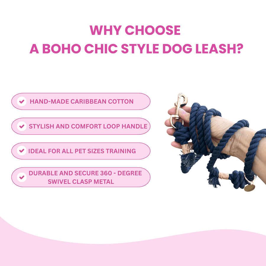 Navy Blue Boho Chic Style Dog Leash - Glow Pups by Glow Pups