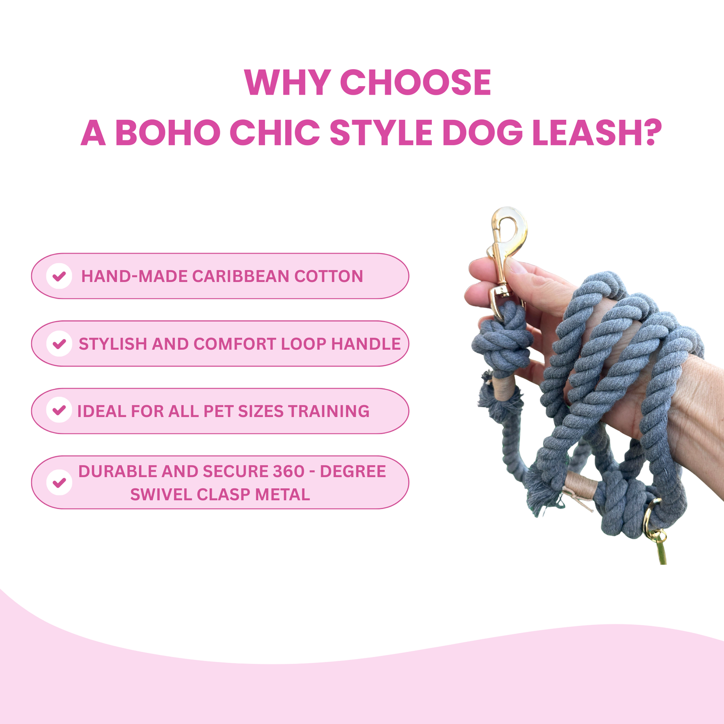 Grey Boho Chic Style Dog Leash - Glow Pups