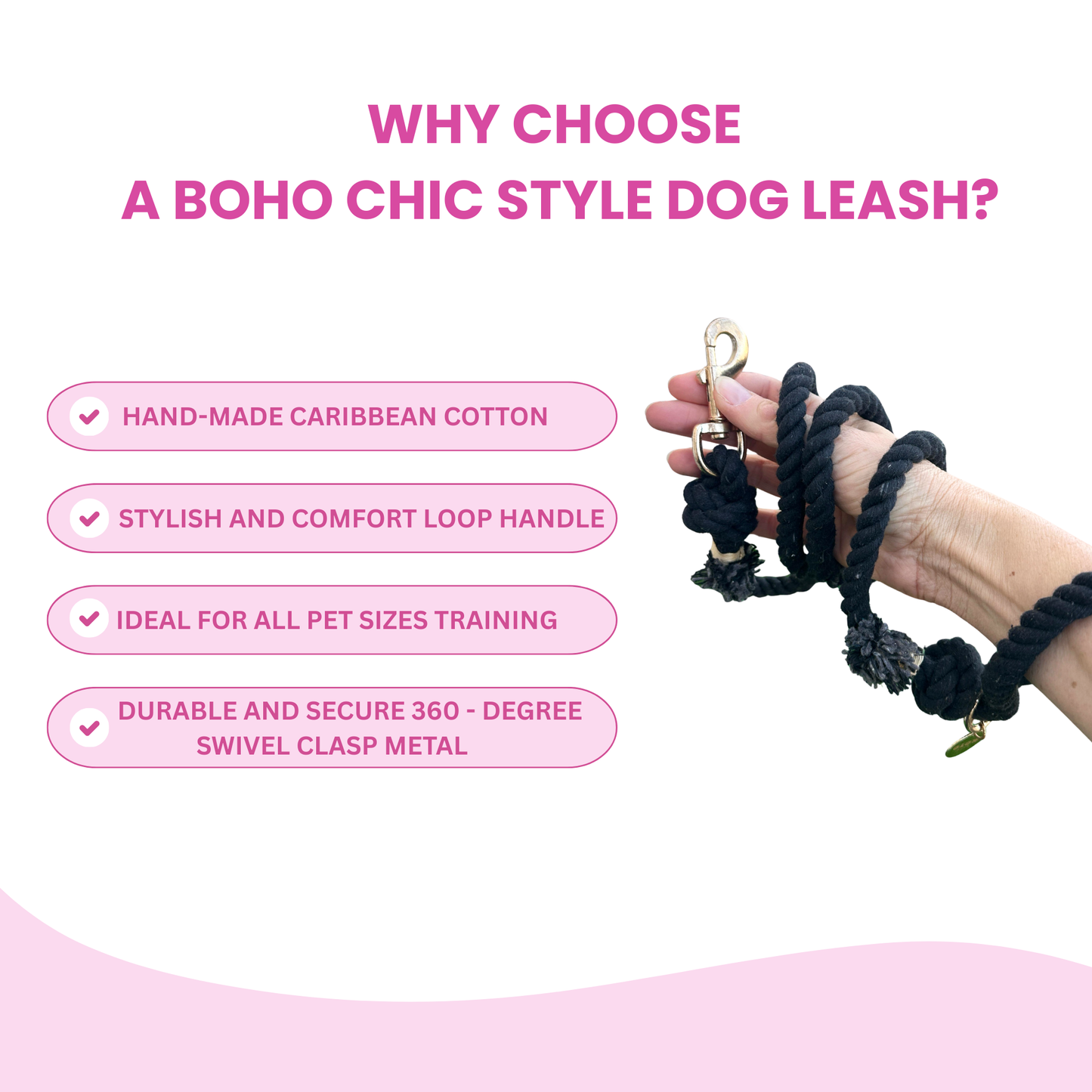 Black Boho Chic Style Dog Leash - Glow Pups by Glow Pups