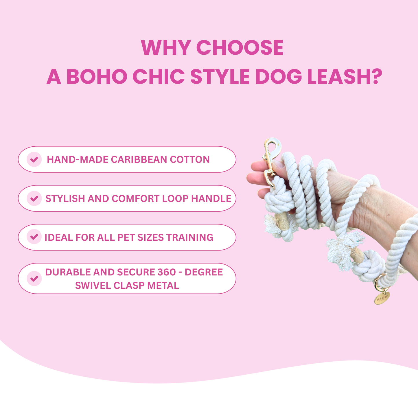 White Boho Chic Style Dog Leash - Glow Pups by Glow Pups