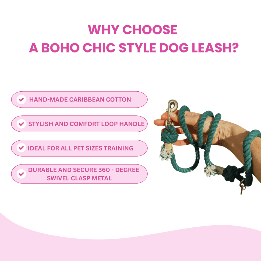 Dark Green Boho Chic Style Dog Leash - Glow Pups by Glow Pups