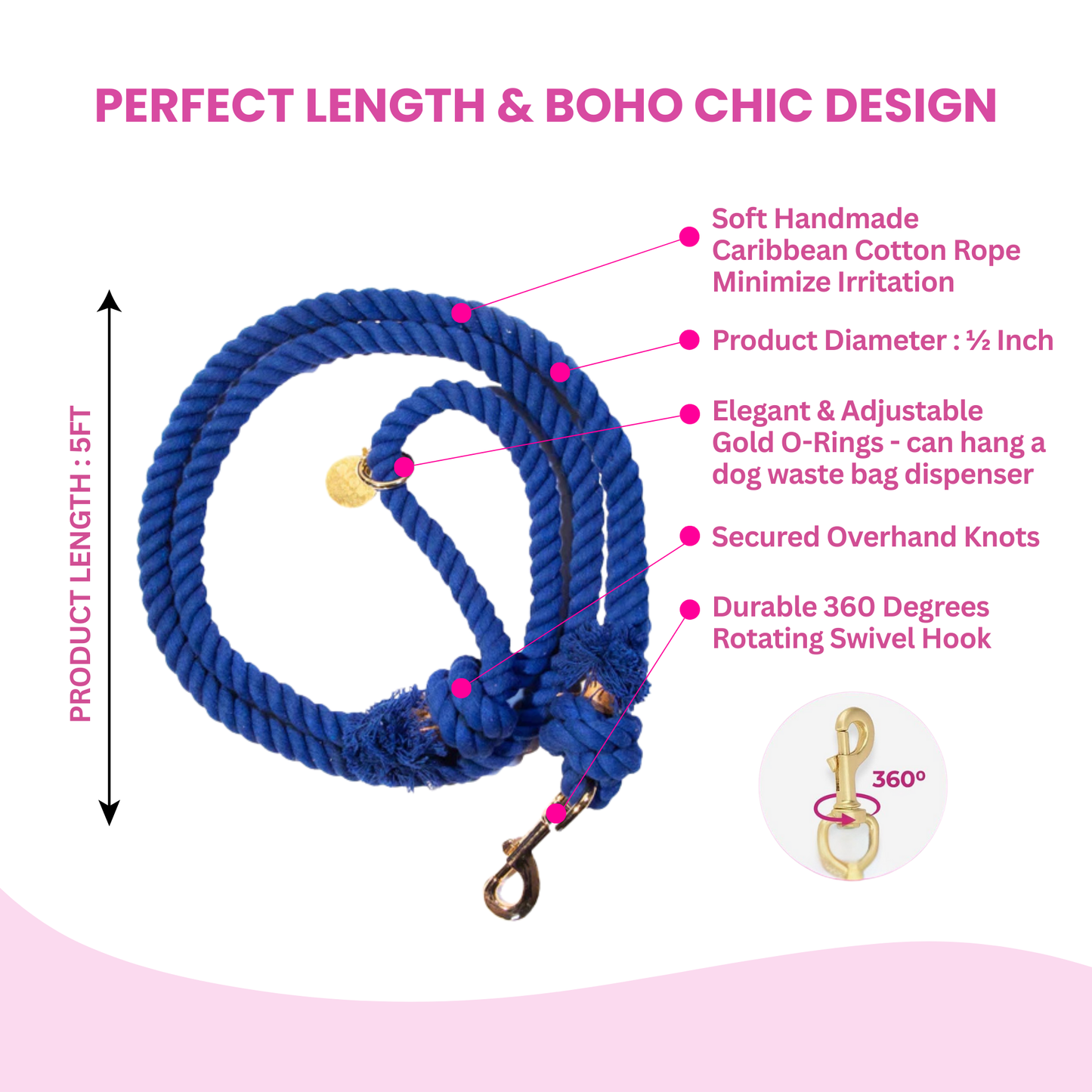 Blue Boho Chic Style Dog Leash - Glow Pups