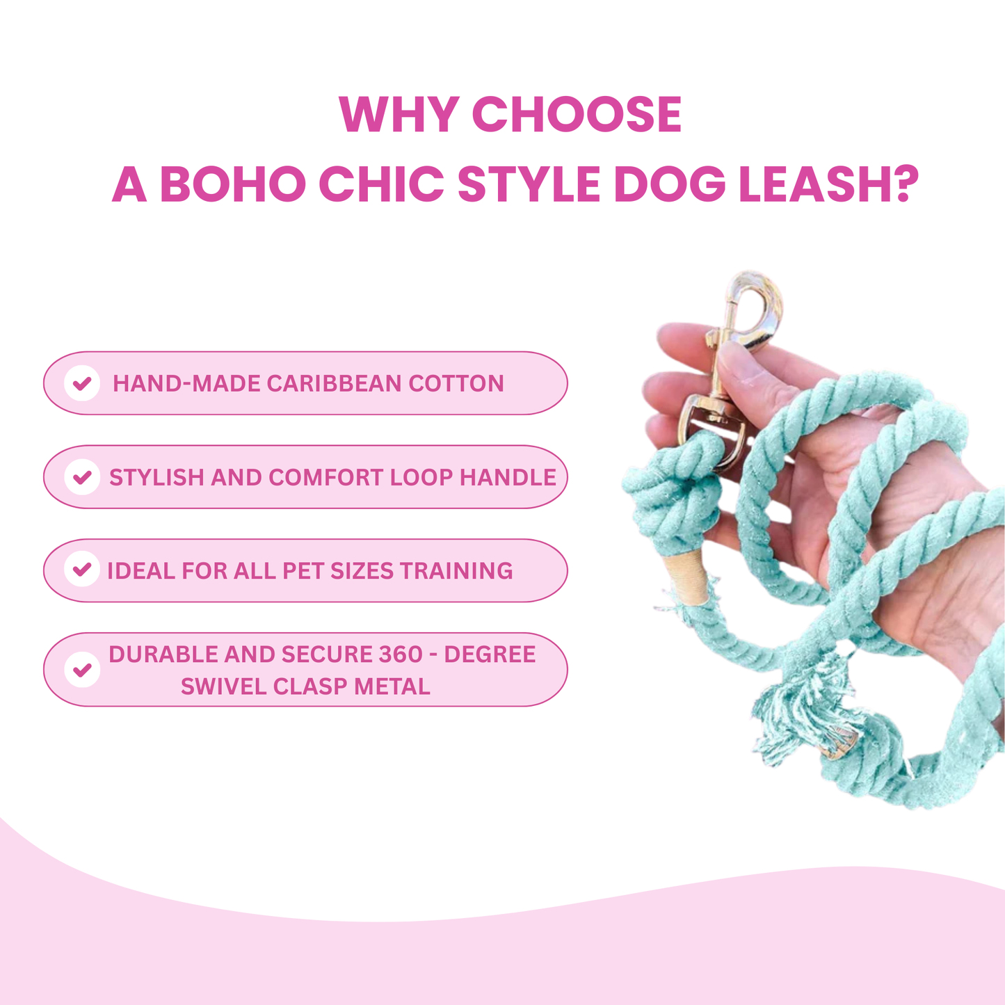 Light Blue Boho Chic Style Dog Leash - Glow Pups