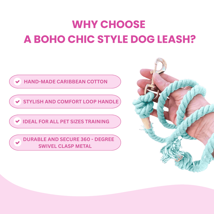 Light Blue Boho Chic Style Dog Leash - Glow Pups by Glow Pups