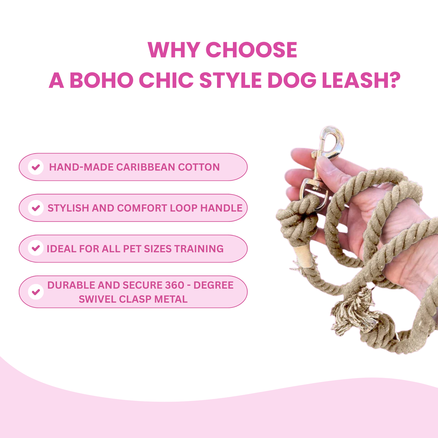Tan Boho Chic Style Dog Leash - Glow Pups by Glow Pups