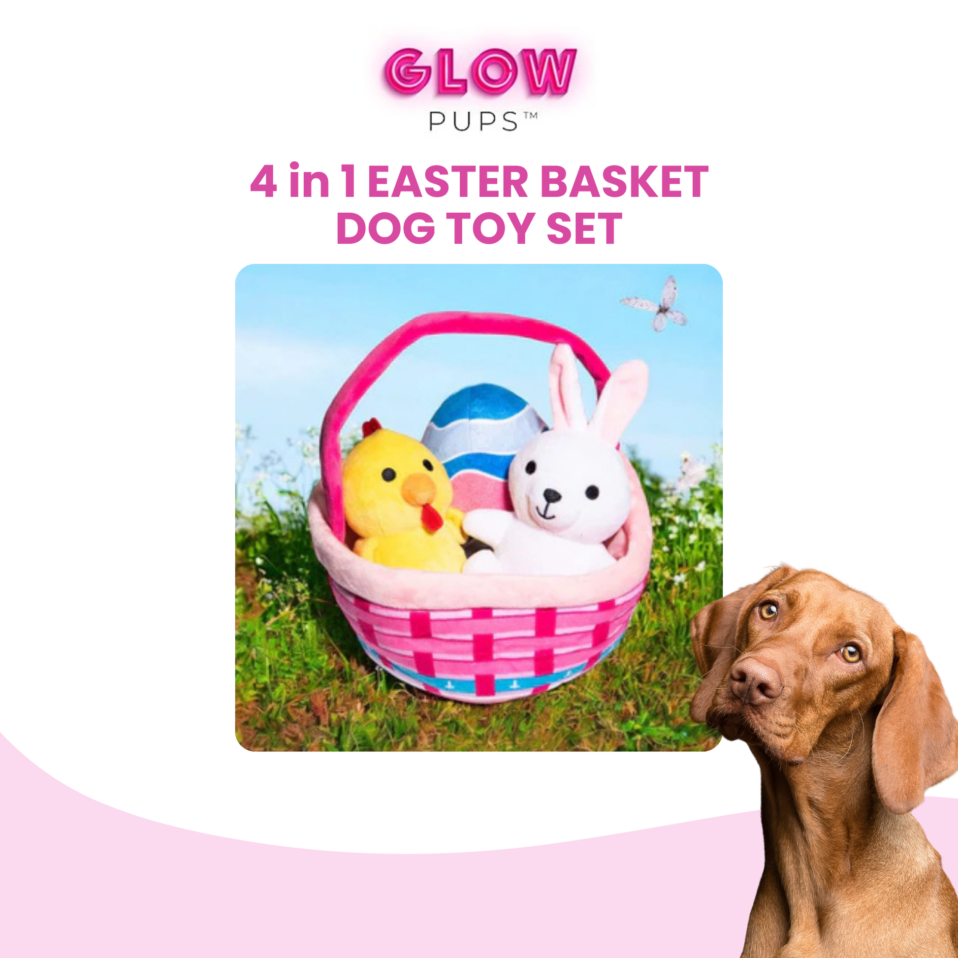 Easter Basket Dog Toy - Fun Spring Toy Set with Bunny, Chick & Egg - Glow Pups by Glow Pups