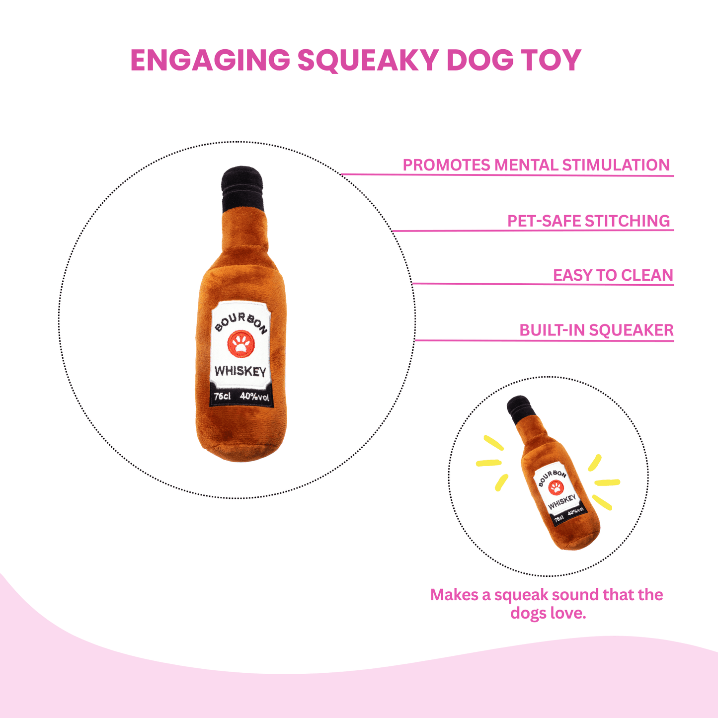 Squeaky Bourbon Whiskey Plush Dog Toy - Glow Pups by Glow Pups