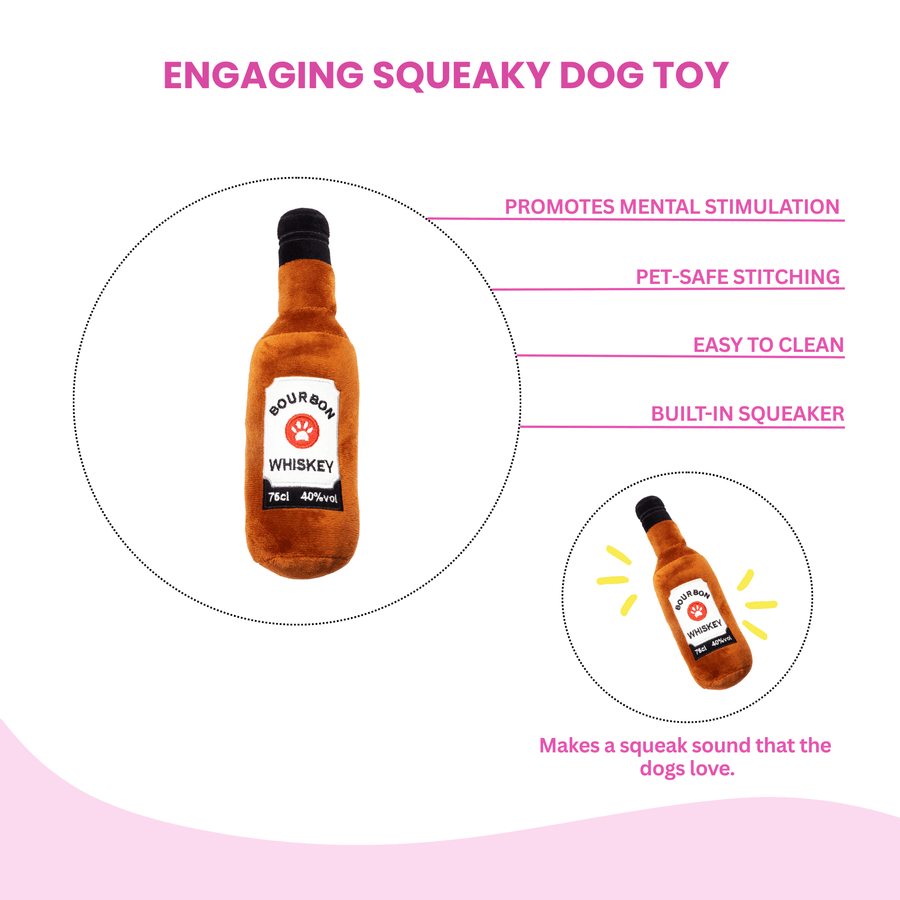 Squeaky Bourbon Whiskey Plush Dog Toy - Glow Pups by Glow Pups