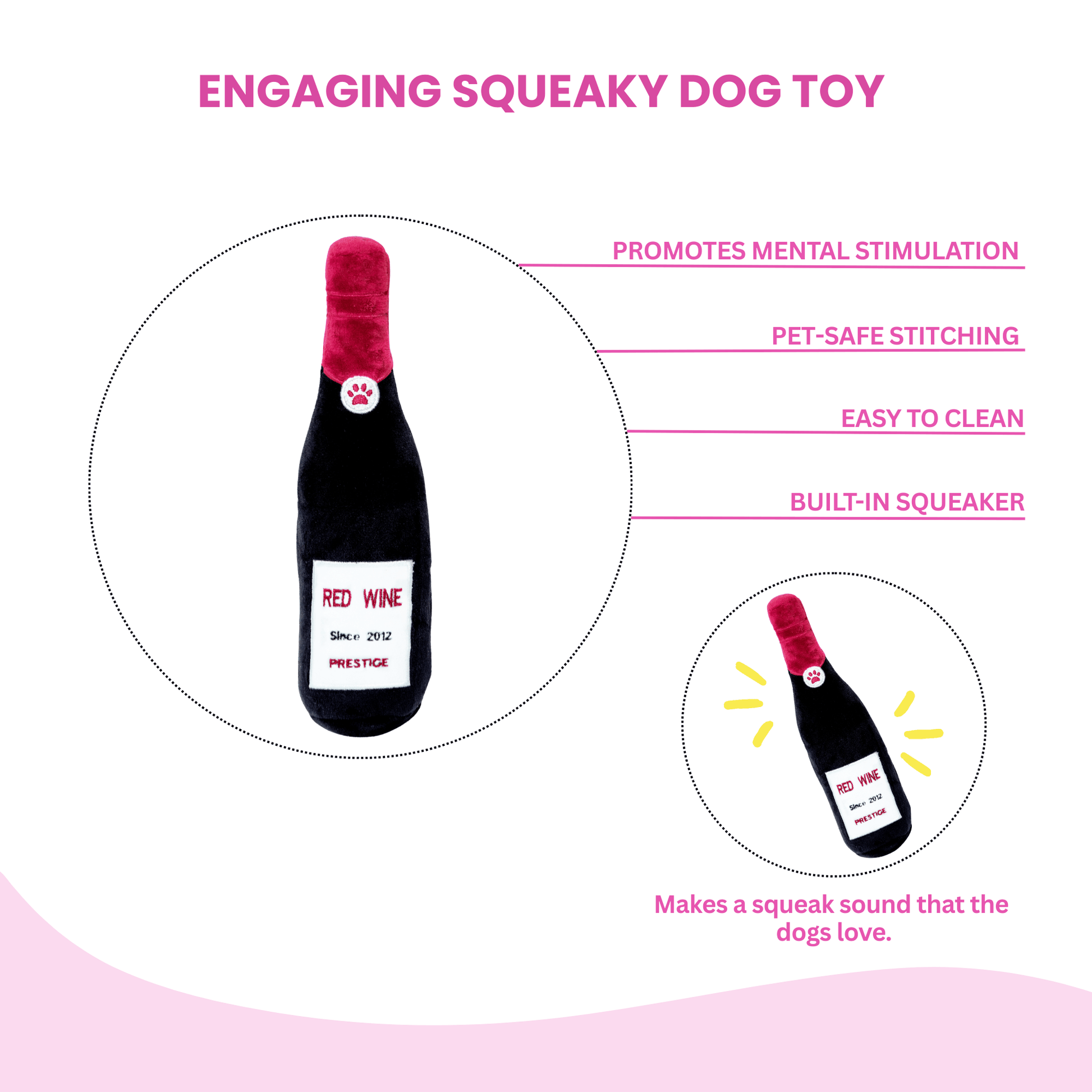 Squeaky Red Wine Plush Dog Toy - Glow Pups by Glow Pups