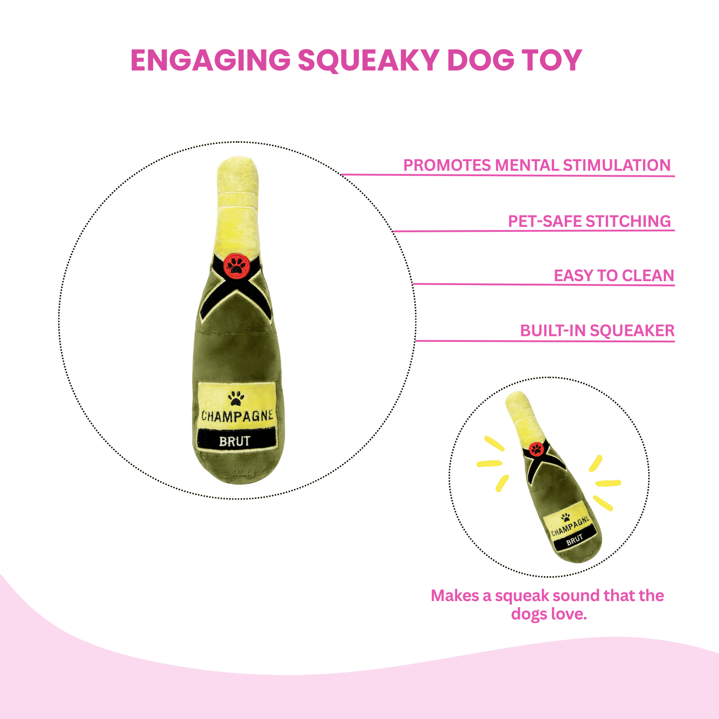 Squeaky Champagne Bottle Plush Dog Toy - Glow Pups by Glow Pups