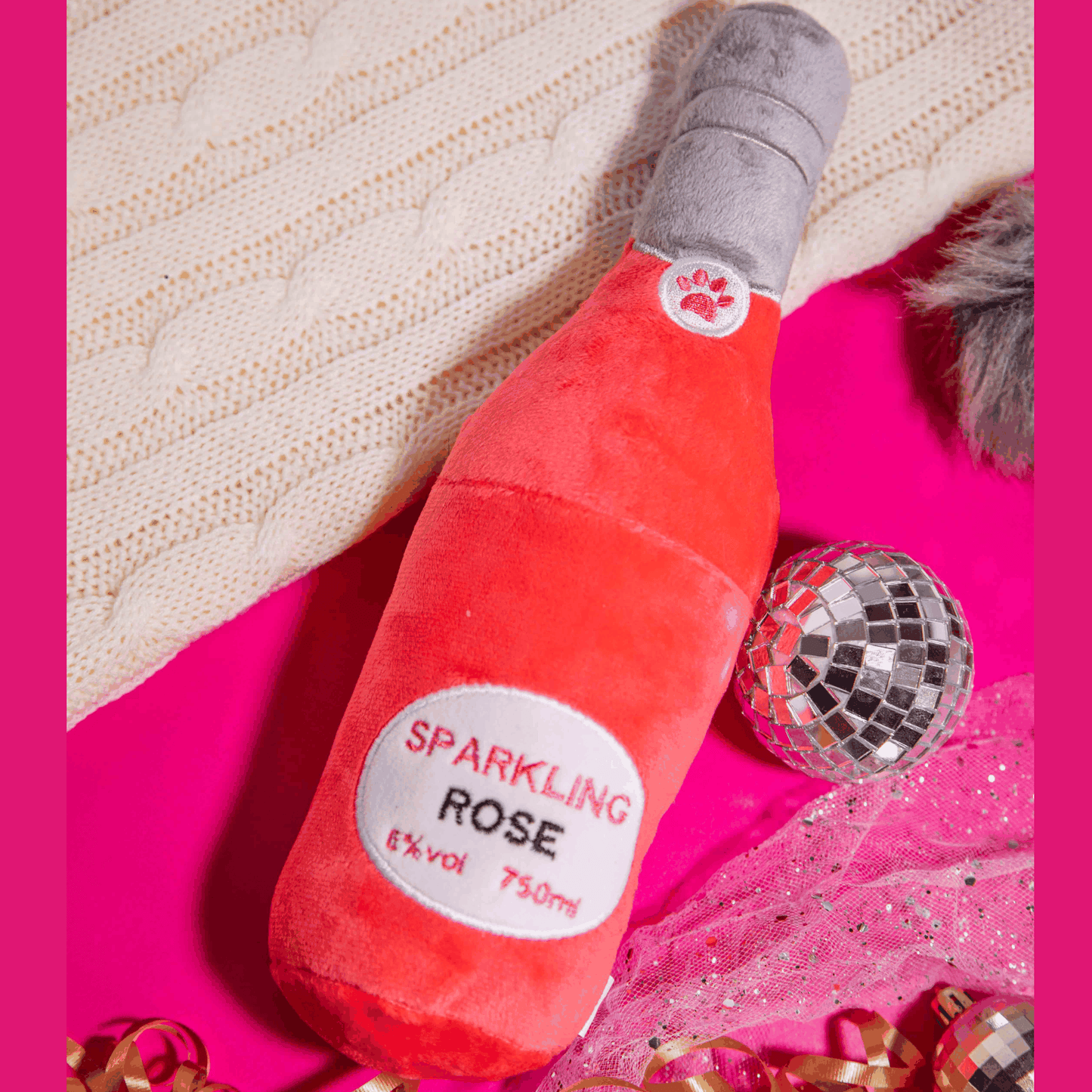Squeaky Sparkling Rose Wine Plush Dog Toy- Glow Pups by Glow Pups