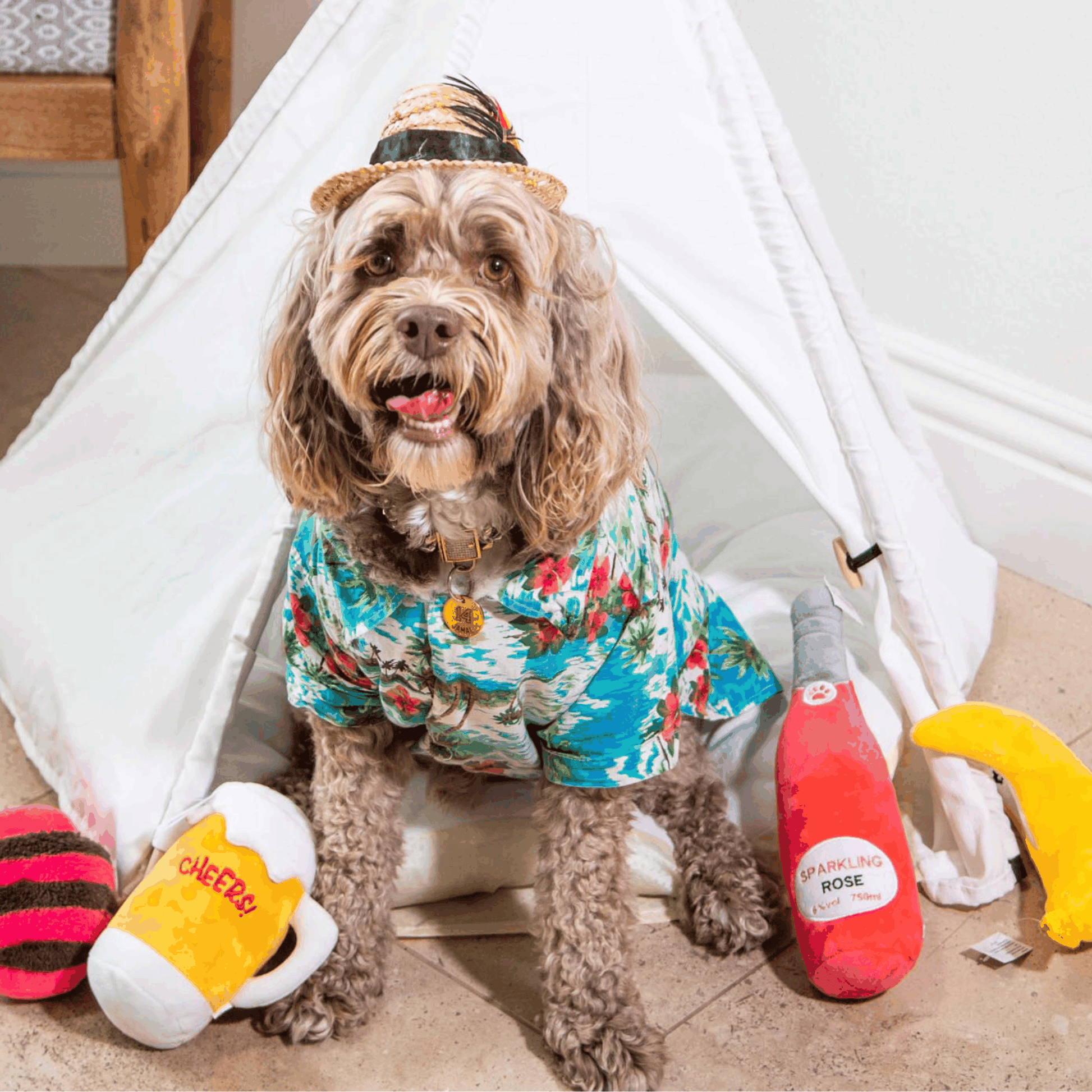 Squeaky Sparkling Rose Wine Plush Dog Toy- Glow Pups by Glow Pups