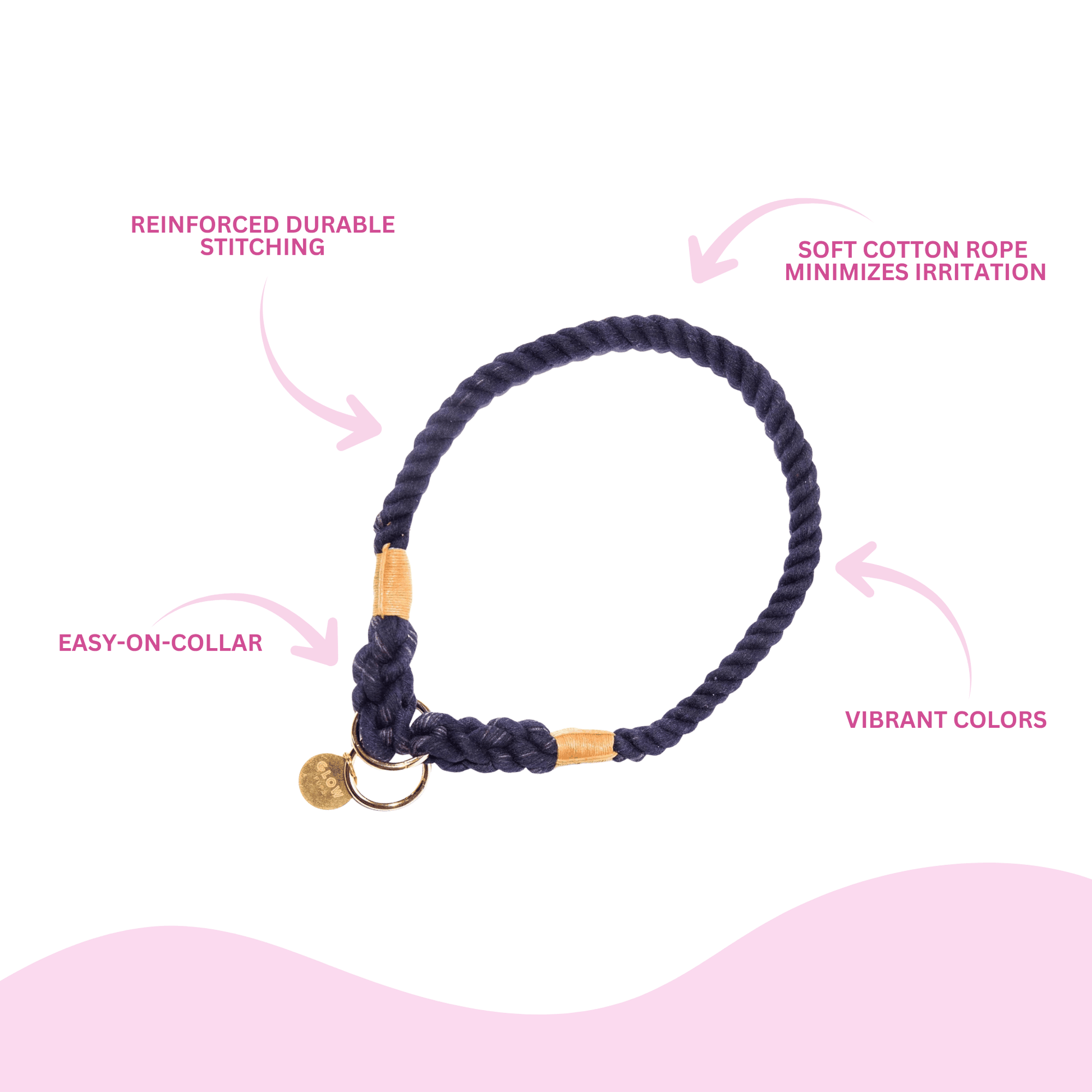 Navy Blue Stylish Rope Slip Collar - Glow Pups