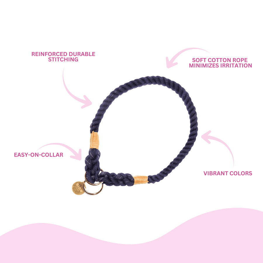 Navy Blue Stylish Rope Slip Collar - Glow Pups by Glow Pups