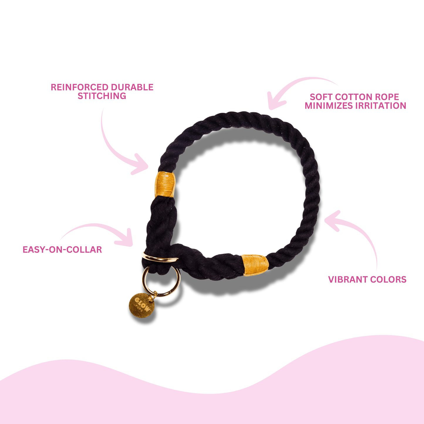Black Stylish Rope Slip Collar - Glow Pups