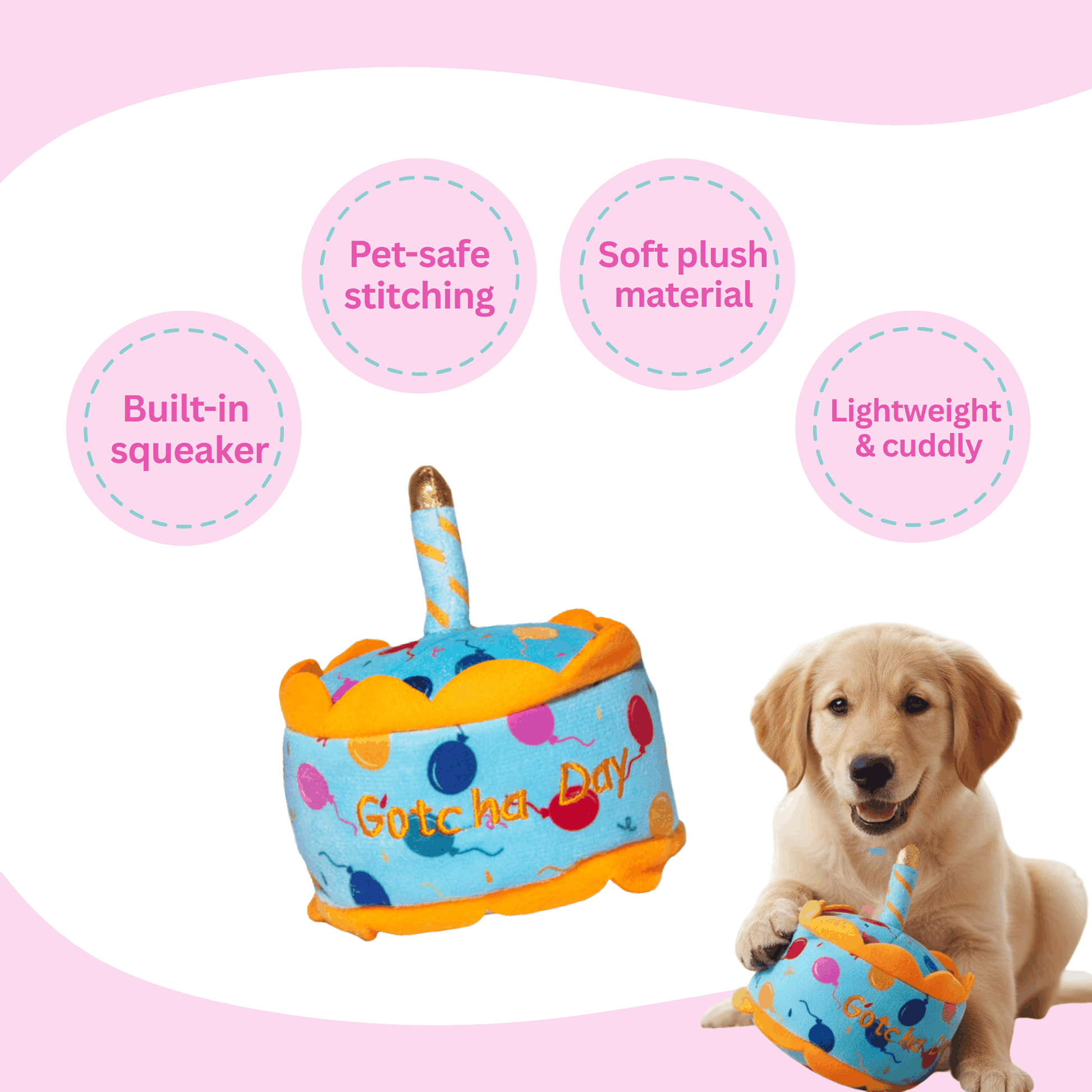 Glow Pups Gotcha Day Squeaky Plush Dog Toy by Glow Pups