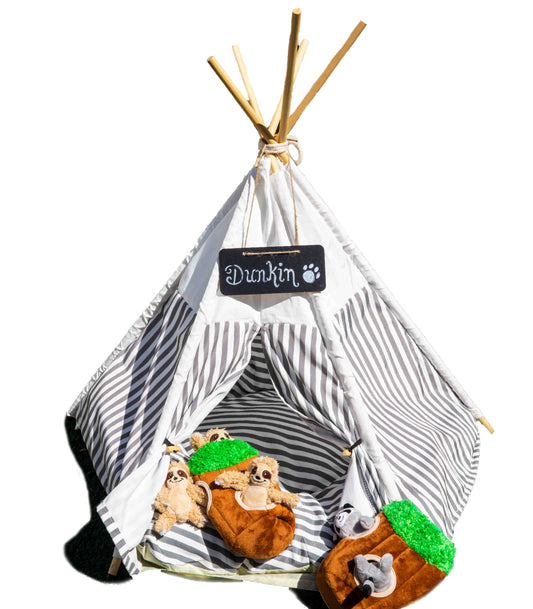 Grey and White Striped Pet Teepee - Glow Pups