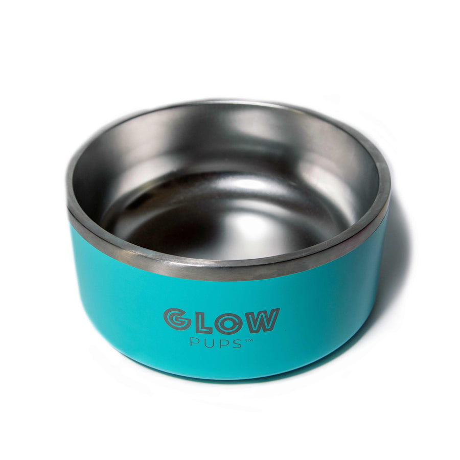 Aqua Blue Stainless Steel Dog Bowl 32oz and 64oz Vacuum Insulated No Slip No Tip Base Glow Pups by Glow Pups
