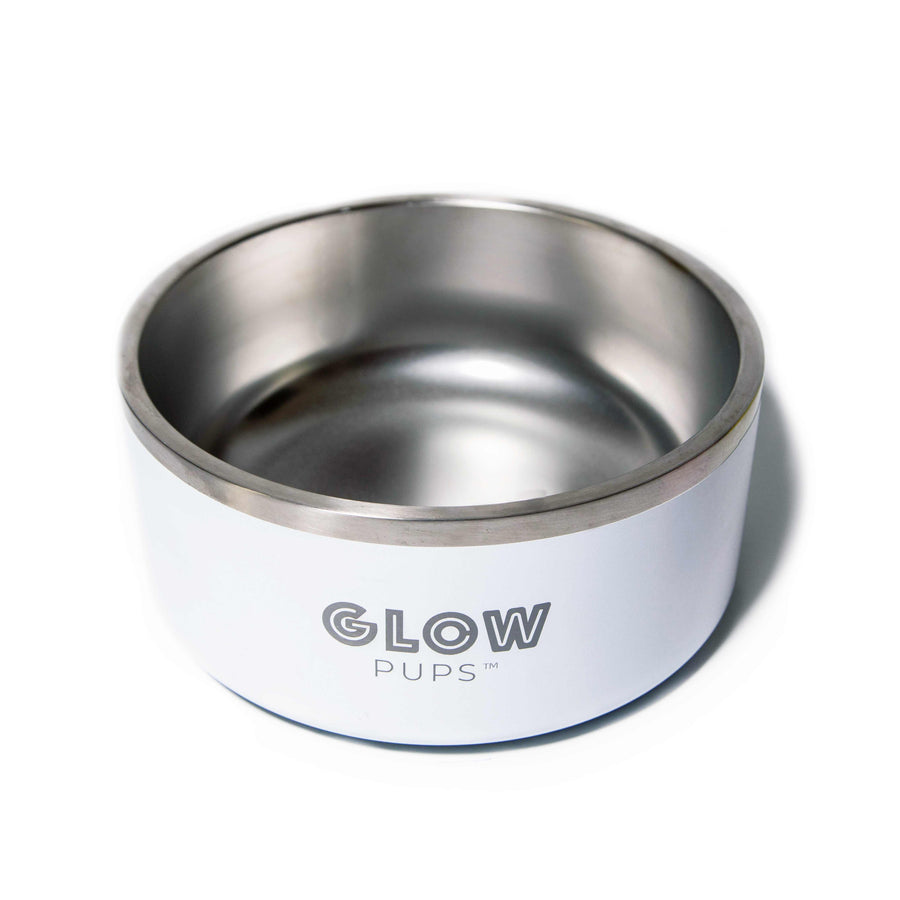 Glow Pups White Stainless Steel Dog Bowl 32oz And 64oz Vacuum Insulated No Slip No Tip by Glow Pups