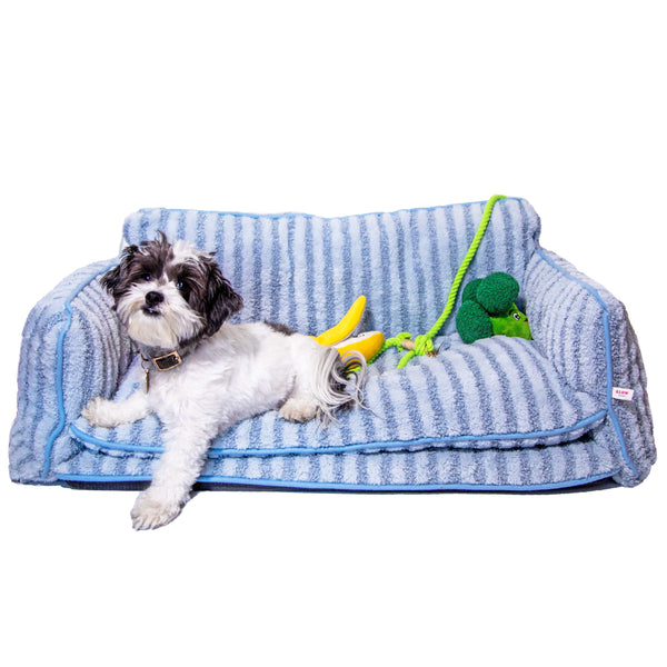 Luxury Light Blue Striped Sofa Dog Bed