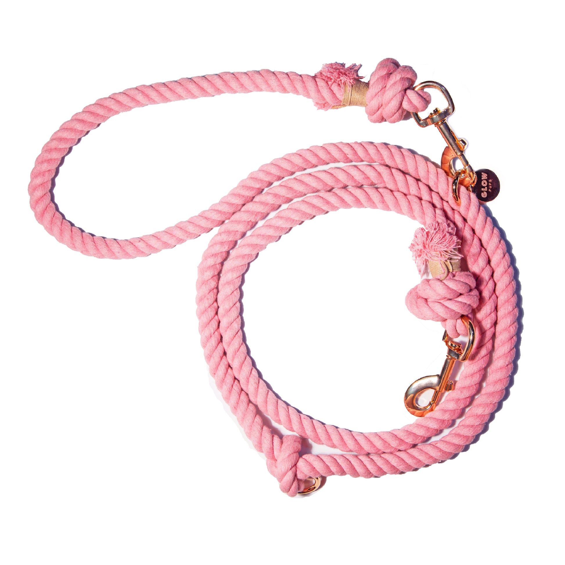 Light Pink Hands-Free Cotton Rope Leash - Glow Pups