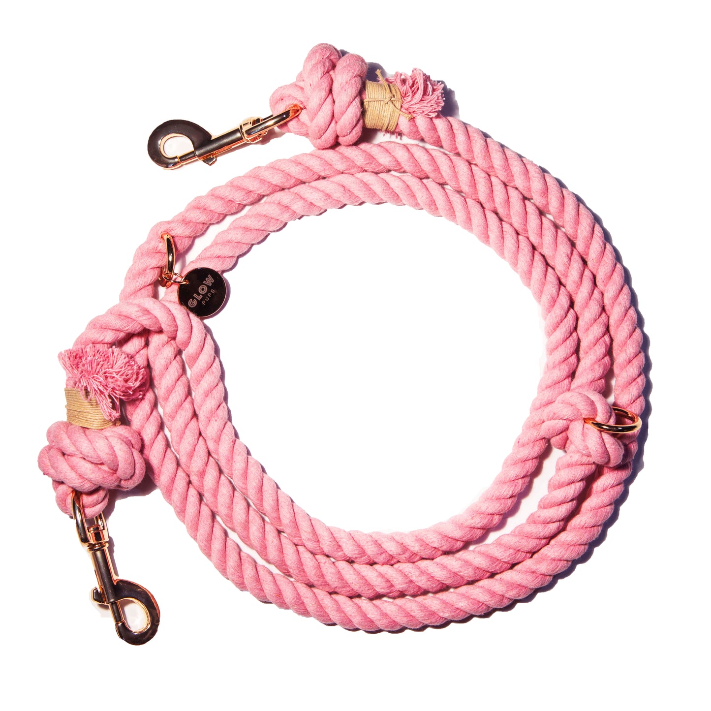 Light Pink Hands-Free Cotton Rope Leash - Glow Pups