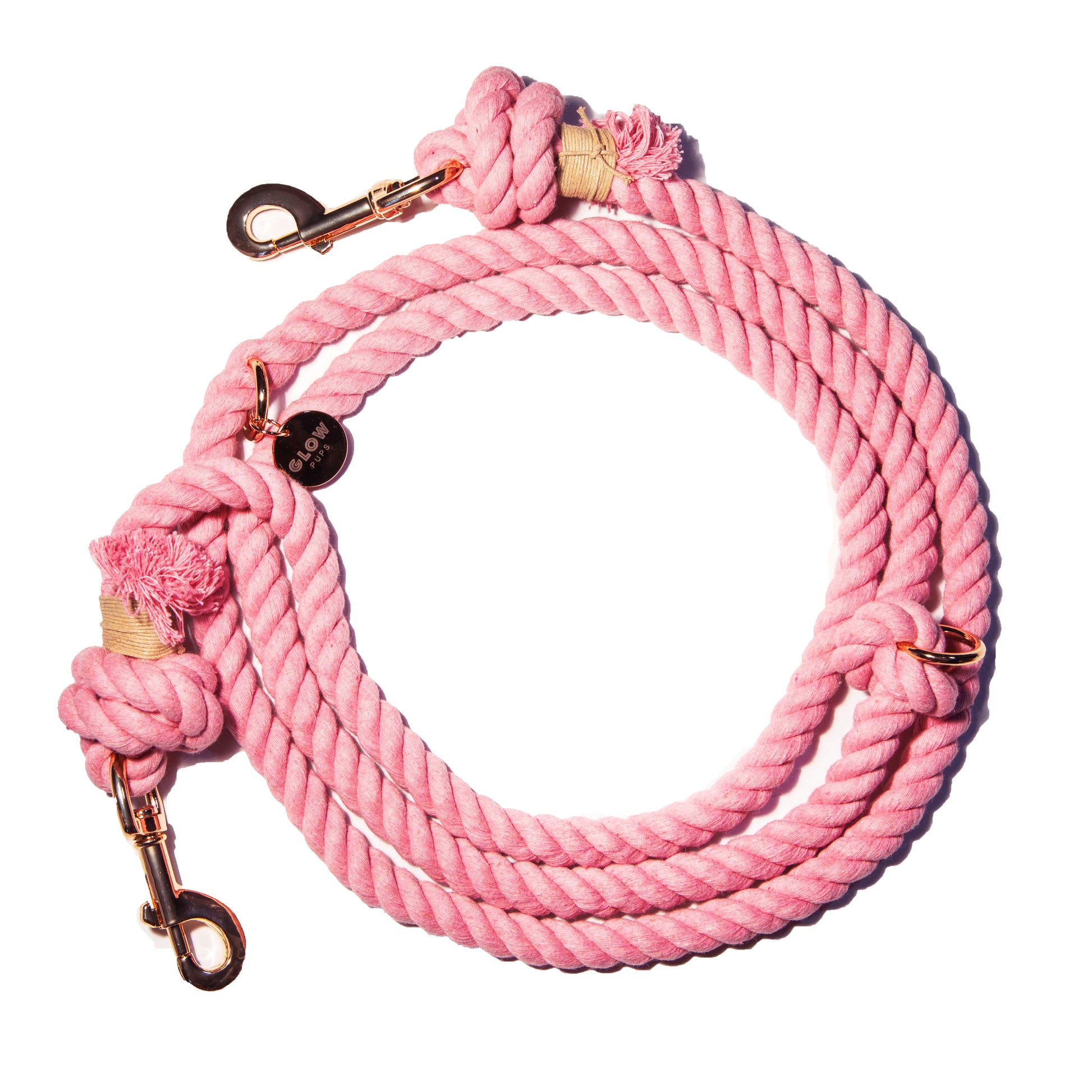 Light Pink Hands-Free Cotton Rope Leash - Glow Pups