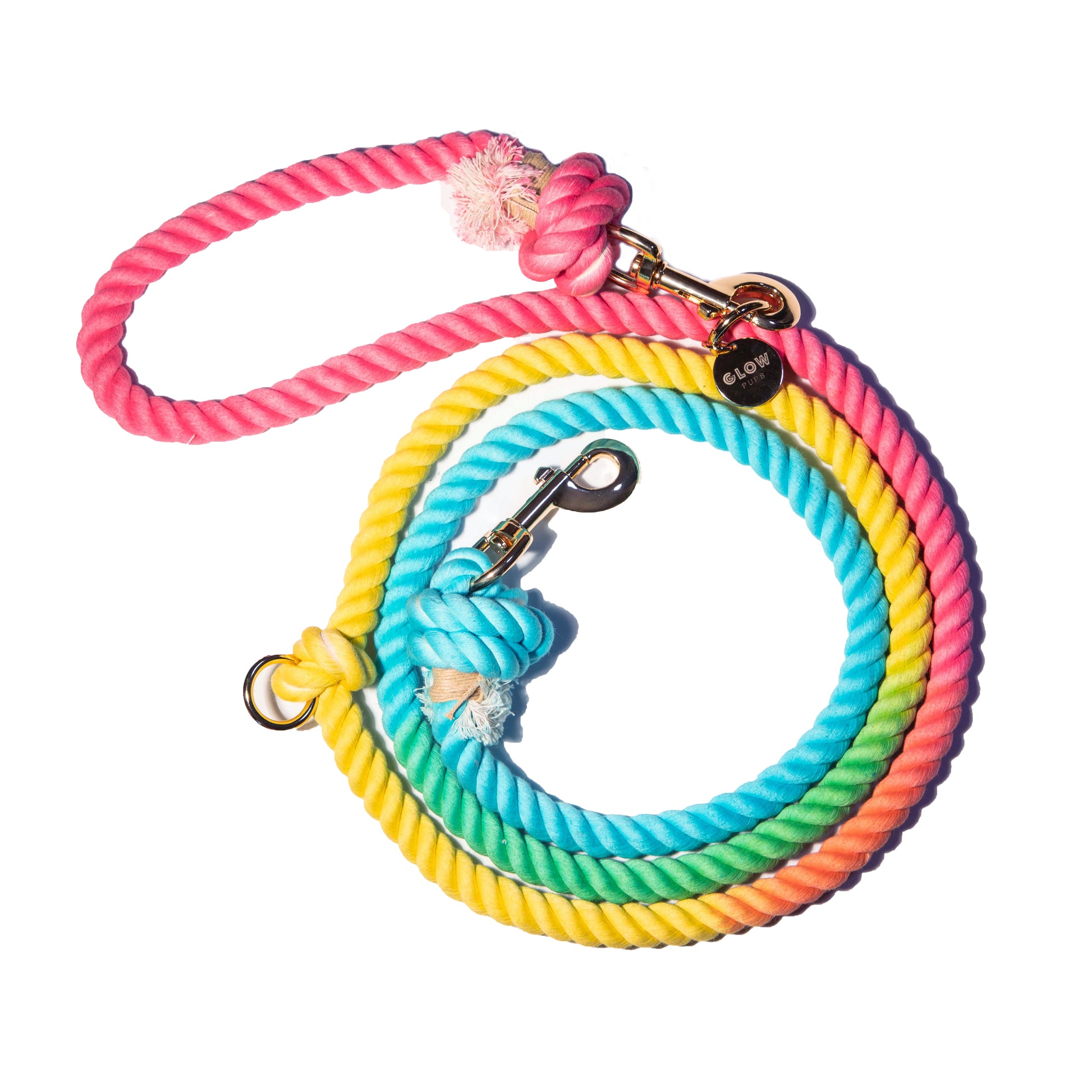 Rainbow Hands-Free Cotton Rope Leash - Glow Pups
