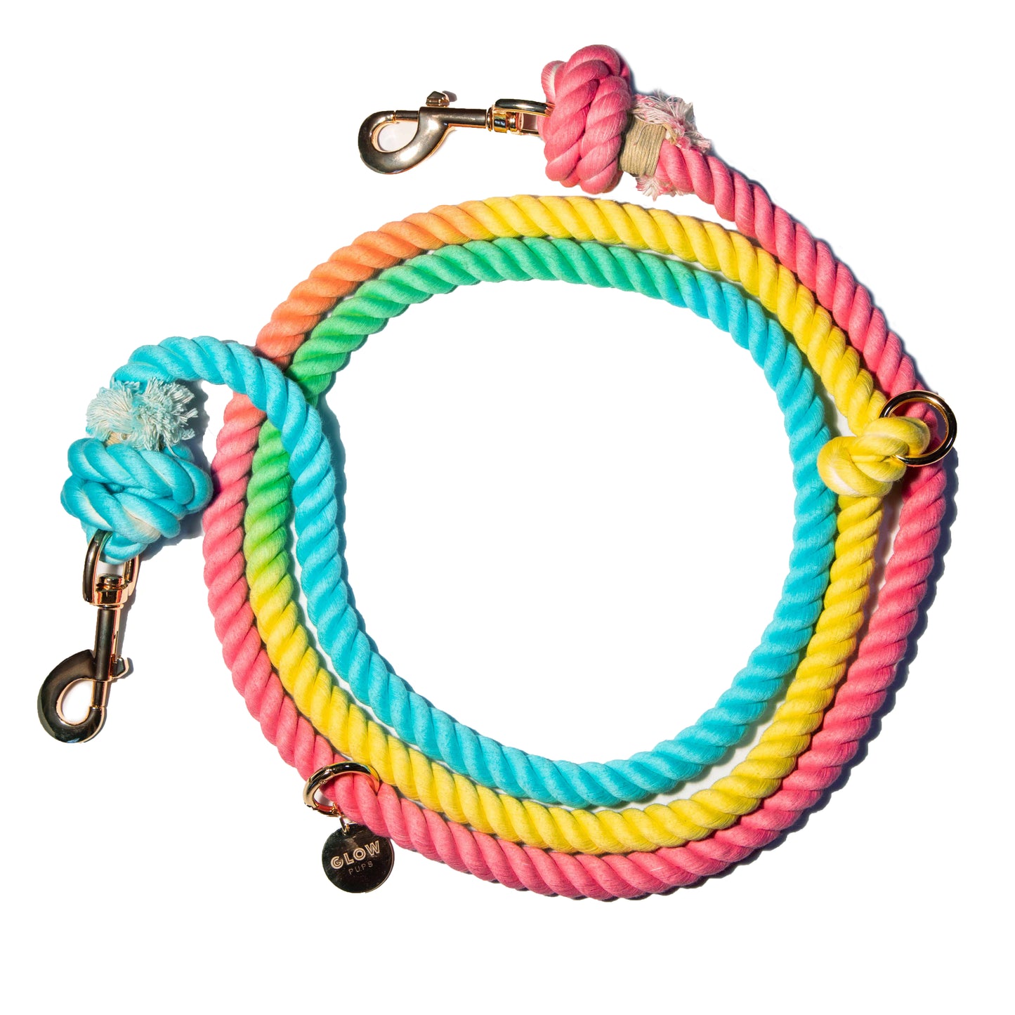 Rainbow Hands-Free Cotton Rope Leash - Glow Pups