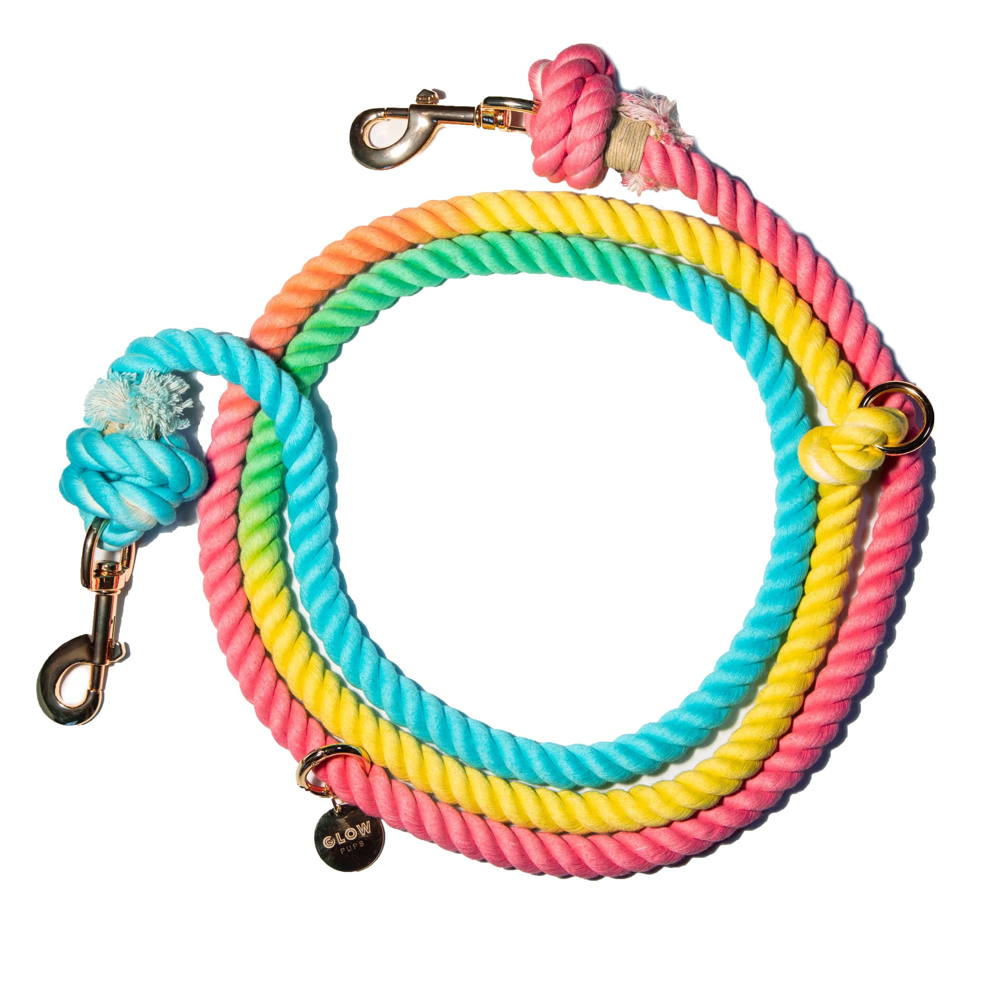 Rainbow Hands-Free Cotton Rope Leash - Glow Pups