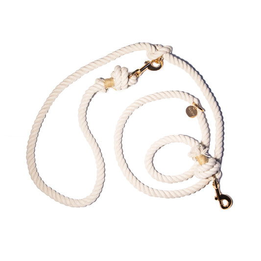 White Hands-Free Cotton Rope Leash - Glow Pups