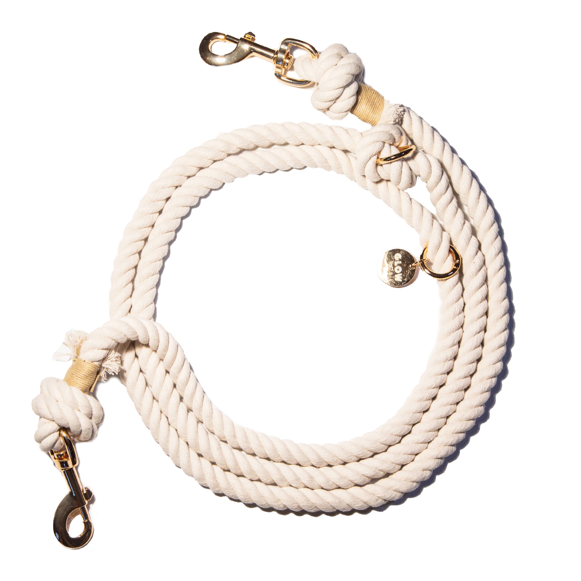 White Hands-Free Cotton Rope Leash - Glow Pups