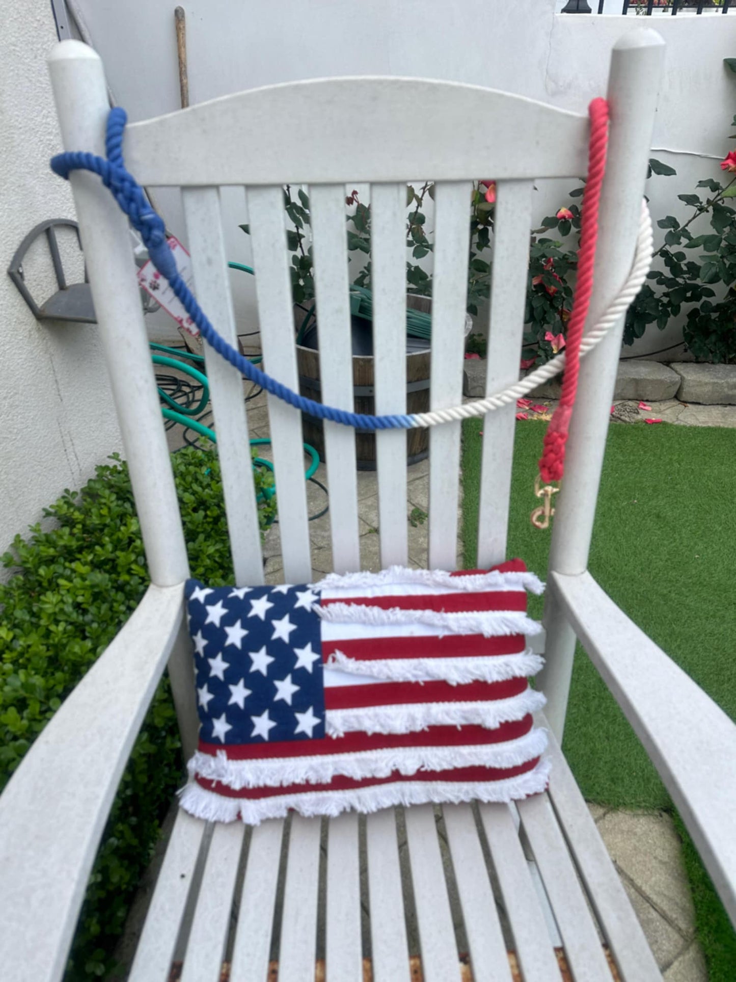 Durable Red White And Blue Rope Dog Leash With Comfortable Handle by Glow Pups