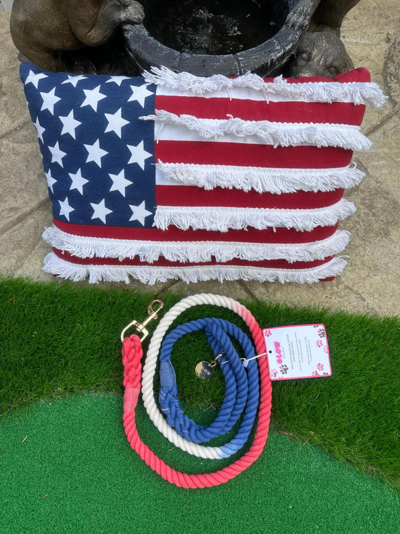 Durable Red White And Blue Rope Dog Leash With Comfortable Handle by Glow Pups