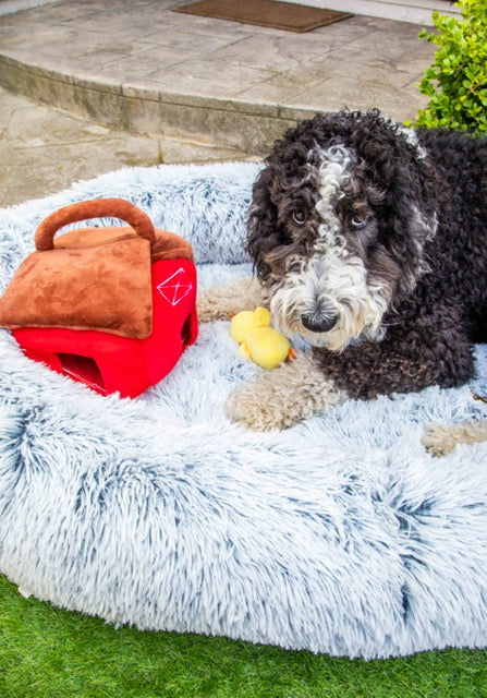 Calming Faux Fur Dog Bed with Memory Foam Bolster