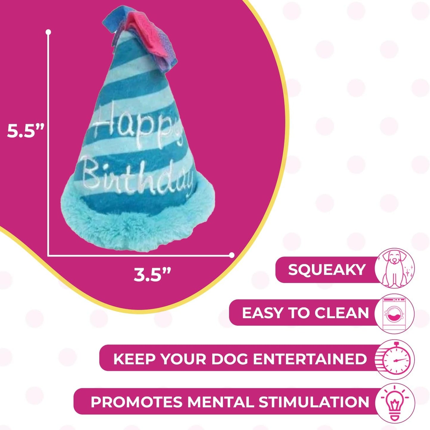 Squeaky Blue Birthday Hat Dog Toy