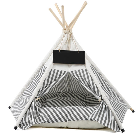 Grey and White Striped Pet Teepee