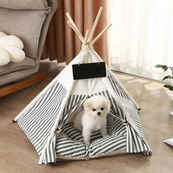 Grey and White Striped Pet Teepee