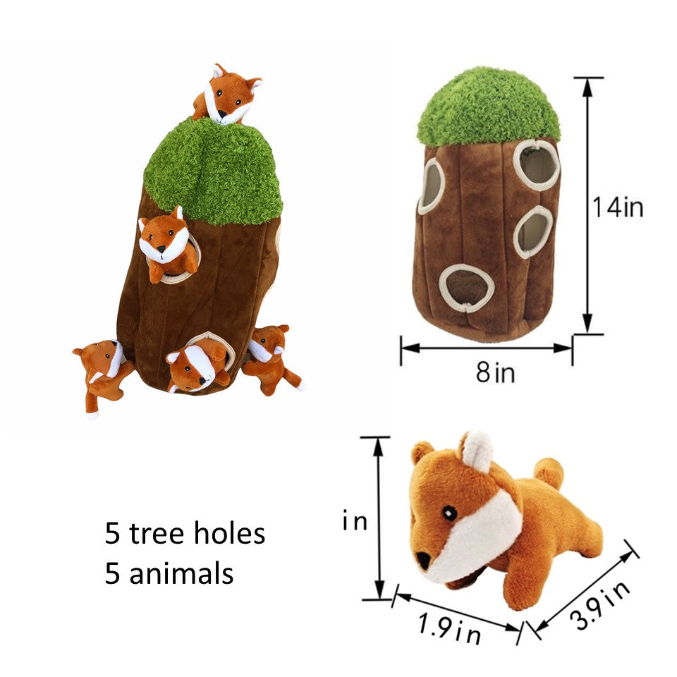 Wooded Animal in Tree Dog Toy